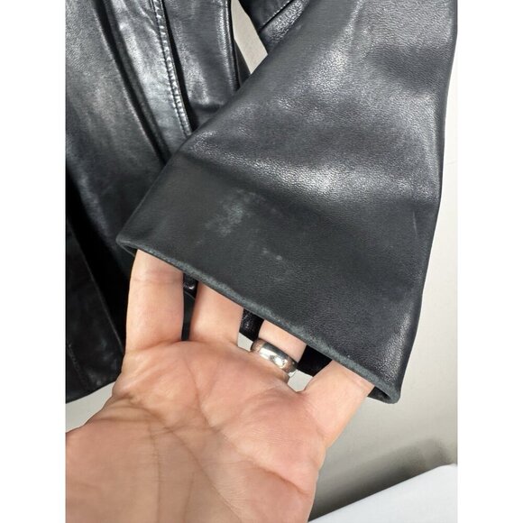 Ann Taylor Black Leather Jacket Womens S Minimal Chic Moto Style Layer Downtown - Picture 7 of 16